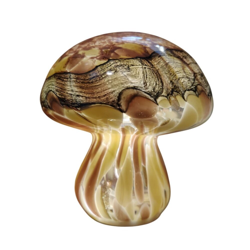 Iridescent Glass Mushroom Night Light, USB Cord, Brown Gold, Swirl, Whimsical